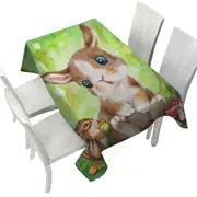 Cute Kids Drawings Mushrooms Bunny and Chipmunk Tablecloth