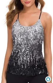 MANER Women’s Sequin Tops Glitter Party Strappy Tank Top Sparkle Cami Size L