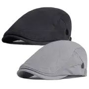 2 Pack Cotton Ivy Flat Cap Newsboy Gatsby Cabbie Driving Hat for Men Black/Grey