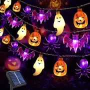 40LED Solar Pumpkin Bat Ghost Spiders Lights for Halloween Decorations, 8 Modes,