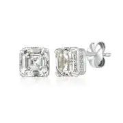 Authentic Crislu Royal Asscher Square Cut Stud Earrings in Platinum