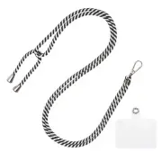Phone Lanyard Adjustable Neck Lanyard with Transparent Patch Black White Streak