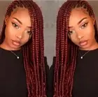 Fashion Women Burgundy Red Box Braided Lace Front Wig Synthetic Wine Red Wig USA
