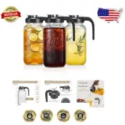 Black Glass Mason Jar Pitcher - Leak-proof & Ergonomic Handle - Set of 3