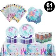 Mermaid Under the Sea Theme Party Tableware 10 Guest Pack Plates Cups Napkins Tablecloth Loot Bags