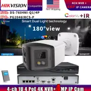 Hikvision Compatible Color 4MP 180°View IP camera+DS-7604NI-Q1/4P NVR System Lot