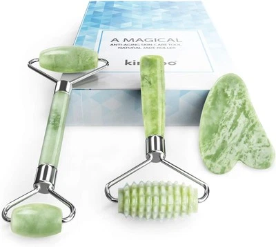 kimkoo Jade Roller and Gua Sha for Face-3 in 1 Kit with Facial Massager Tool,100