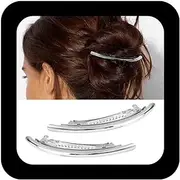 [Allereya] Simple Hair Clips, Curved Clip, Barrette, Gold Metal Hair Clips, Long Bar Hair Clips, Barrette, Decorative Metal Hair Accessories, Jewellery for Women (Silver2)