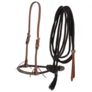 Western Brown Leather Hand Tooled Headstall with Bosal and Mecate Reins