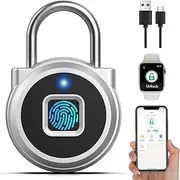 Padlock for Gym Locker, Foxlock Small Fingerprint Suitcase Padlock with Bluetooth APP Control, IPX4 Weatherproof Fingerprint Lock for Locker Suitcase Luggage, Silver