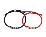 C02 2PCS Couple Silver Bracelet Braided Black Red String Adjustable Valentine Days Jewelry Gift for Boyfriend Girlfriend Lovers Wedding