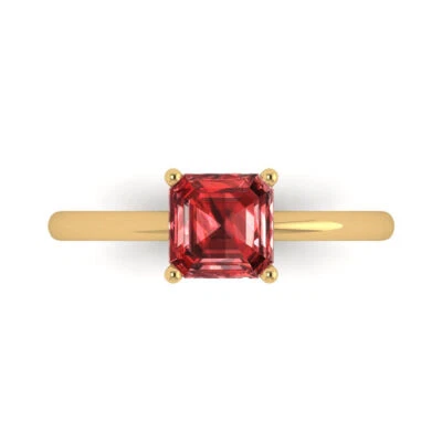 1.0Ct Asscher Cut Natural Garnet Solid 14K/18K Gold Solitaire Engagement Ring