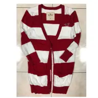 在飛比找蝦皮購物優惠-二手HOLLISTER紅白長版七分袖針織外套M號