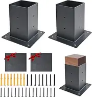 Vigtayue 4x4 Post Base 2 PCS, Inner Size 3.6"x3.6", Heavy Duty Powder-Coated Carbon Steel, Stainless Steel Screws, Black, Wall Mount, Post Base Brackets for Deck, Porch, Fence, Mailbox, Free Tape