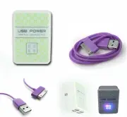 20 4 USB PORT WALL ADAPTER+3FT CORD POWER CHARGER PURPLE FOR IPHONE 4S IPOD IPAD