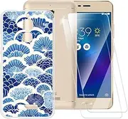 ESACMOT Wave Texture Pattern Case Compatible with Asus Zenfone 3 Max ZC520TL + [2 Pack] Screen Protector Tempered Glass, Shockproof Case Cover for Asus Zenfone 3 Max ZC520TL (5.2 inch)