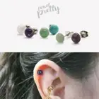 16g 20g Natural Stone Beads cartilage earring Helix conch ear stud Amethysts 1pc