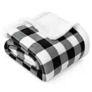 Black and White Buffalo Plaid Sherpa Throw Blanket for Couch, Plush Checkered...