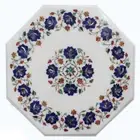 18" white Marble side end Table Top semi precious stones inlaid floral art