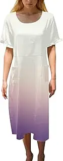 [Generic] Summer Dresses for Women Plus Size - Midi Summer Dresses for Women - Casual Loose Split Dress T-Shirt Long Dress Short Sleeve A-Line Dress Beach Dress Summer Mini Dress