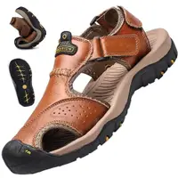 在飛比找ETMall東森購物網優惠-夏季戶外登山軟底真皮運動涼鞋