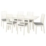 LANEBERG / EKEDALEN table and 6 chairs, white white/Orrsta light grey, 130/190x80 cm