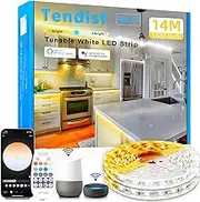 14M White LED Light Strips 3000K-6500K, Tendist Alexa Compatible Led Strip Light Cool and Warm White Dimmable, 24V App Smart Under Cabinet Lighting with Remote, Counter Light for Kitchen, Mirror