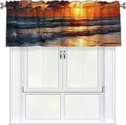 LHBWCVN Beach Sunrise Valances for Windows, Rod Pocket Window Treatment Drapes Farmhouse Kitchen Curtains Short Blackout Window Curtains for Living Room Bedroom Decor 54x18 Inch