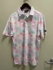 Sunday Swagger Colorful Palm Theme Golf Polo Short Sleeve Shirt Mens Medium NWT