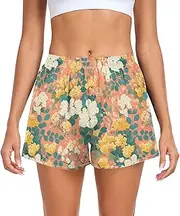 [FRODOTGV] Yellow Flowers Athletic Shorts for Women with Pockets Track Shorts for Soccer Teenis Exercise Indoor S