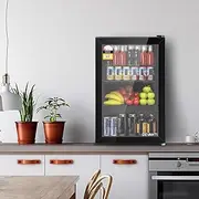 70L Bar Fridge Glass Door Light Black Mini Fridge Beverage Cooler Compact