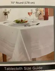 Luxury White With Elegant White Satin Stripes Jacquard 70” Round Tablecloth