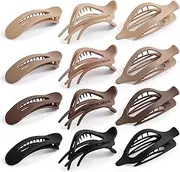 Waimemoya 12 Pack Flat Hair Clips, French Design, Alligator Hair Clips for Women, Oval Barrette Jaw Clips, Strong Hold Side Hair Clamps , Matte Claw Clips for Thick Hair, Various Natural Shades