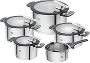 ZWILLING Simplify Stainless Steel Pot Set, 5 Pieces, with Integrated Sieve in The lid, Suitable for Induction, Silver-Black