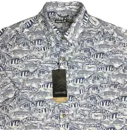 Men's Solaris Short Sleeve Shirt M Medium Fish Print NEW White Blue $59+ NICE