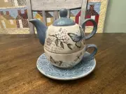 New Burton + Burton Postcard Butterflies Teapot/Cup/Saucer Set Tea for one