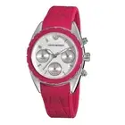 EMPORIO ARMANI SPORT FUCHSIA,HOT PINK SILICONE BAND,SILVER CHRONO WATCH AR5937