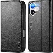 TUCCH Wallet Case for iPhone 16 5G, PU Leather Folio Case with [RFID Blocking] [3 Card Slot], Kickstand [Shockproof TPU Interior Case] Compatible with iPhone 16 2024, Textured Black