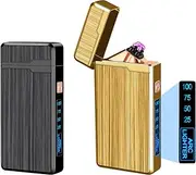 ULMCULM 2 PACK Electric Lighter,USB Rechargeable Lighter, Plasma Dual Arc Lighter, Windproof Flameless Lighter, Pocket Metal Lighter with LED Battery Indication for Indoor Outdoor (Black&Gold)