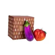 Glass Blown Ornaments Cute Hand Made Figurines Tree Decoration, Eggplant Peach