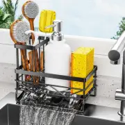 Sink Caddy Sponge Holder for Kitchen with Brush 6.88"x3.97"x5.9", Black