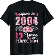 [X.Style] Made in 2004 Floral 19 Year Old 19th Birthday Girls ds1263 T-Shirt (S) Black