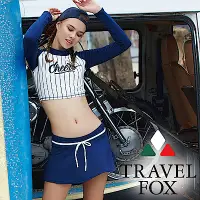 在飛比找Yahoo奇摩購物中心優惠-TRAVEL FOX 旅狐 大女短版衝浪裝三件式泳衣