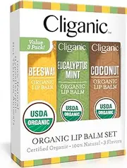 [Cliganic] USDA Organic Lip Balm Set - 3 Assorted Flavors - 100% Natural Lip Butter Chapstick for Cracked & Dry Lips
