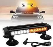I LITTON Amber & White Car Roof Strobe Light Bar with Magnetic Base, 14.8 inch 16 Flsh Modes Emergency 30-LED Emergency Warning Light Beacon Strobe Light for Trucks Snowplow Tractor Car