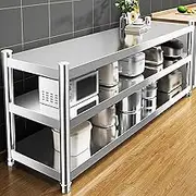 Kitchen Bench Stainless Steel Prep Table with 3-Tier Overshelves Work Table, Heavy-Duty Kitchen Island & Work Table，Heavy Duty Commercial Work Table for Restaurant Kitchen Bar Garage(100x35x90 cm)