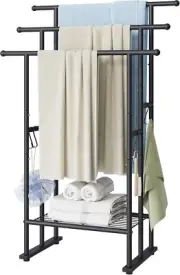 3 Tier Standing Towel Rack, 40'' Tall Towel Drying Rack Outdoor, Freestanding