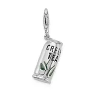 Sterling Silver Amore La Vita Rhodium-Plated Polished 3-D Enameled Green Tea Beverage Charm With Fancy Lobster Clasp
