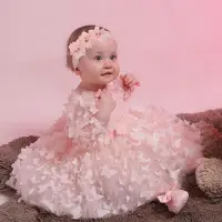 在飛比找蝦皮商城精選優惠-2024新款嬰幼童洋裝立體花朵蓬蓬裙女童網紗蝴蝶結禮服
