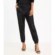 NWT Ann Taylor LOFT Womens Size XL Black Full Sequin Jogger Ankle Pants NEW